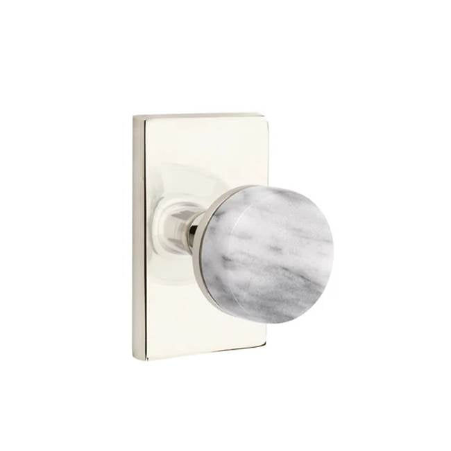 Emtek - Dummy, Modern Rectangular Rosette US14, Conical Stem US14, White Marble Knob - Polished Nickel