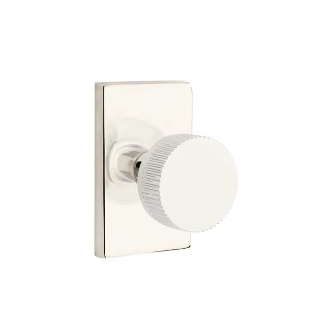 Emtek - Passage, Modern Rectangular Rosette US14, Conical Stem US14, Straight Knurled Knob US14 - Polished Nickel