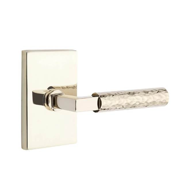 Emtek - Concealed Fastener, Passage, Modern Rectangular Rosette US14, L-Square Stem US14, Hammered Handle US14 - Polished Nickel