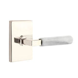Emtek - Passage, Modern Rectangular Rosette US14, L-Square Stem US14, White Marble Handle, RH - Polished Nickel