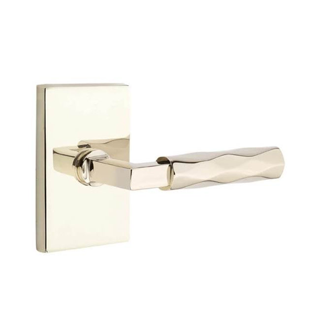 Emtek - Privacy, Modern Rectangular Rosette US14, L-Square Stem US14, Tribeca Handle US14 RH - Polished Nickel