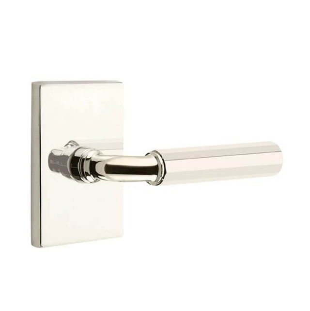 Emtek - Privacy, Modern Rectangular Rosette US14, R-Bar Stem US14, Faceted Handle US14 RH - Polished Nickel
