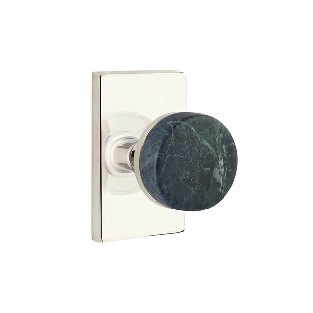 Emtek - Select Passage, Modern Rectangular Rosette US14, Conical Stem US14, Green Marble Knob - Polished Nickel
