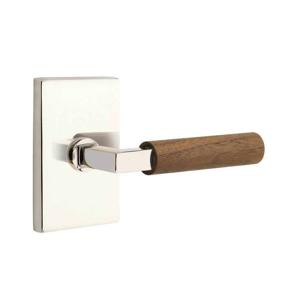 Emtek - Select Privacy, Modern Rectangular Rosette US14, L-Square Stem US14, Dark Walnut Handle, RH - Polished Nickel