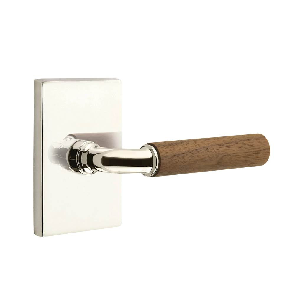 Emtek - Select Passage, Modern Rectangular Rosette US14, R-Bar Stem US14, Dark Walnut Handle, LH - Polished Nickel