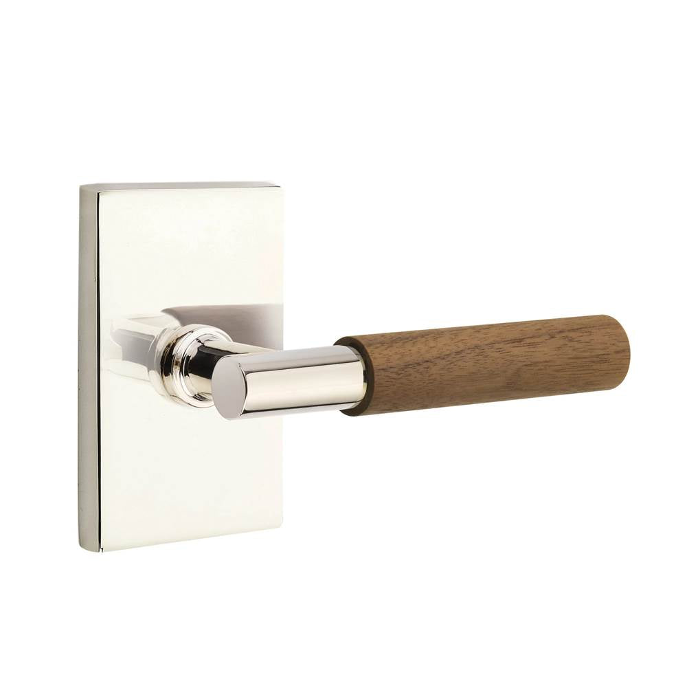 Emtek - Select Privacy, Modern Rectangular Rosette US14, T-Bar Stem US14, Dark Walnut Handle, LH - Polished Nickel