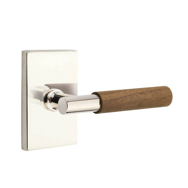Emtek - Select Privacy, Modern Rectangular Rosette US14, T-Bar Stem US14, Dark Walnut Handle, LH - Polished Nickel