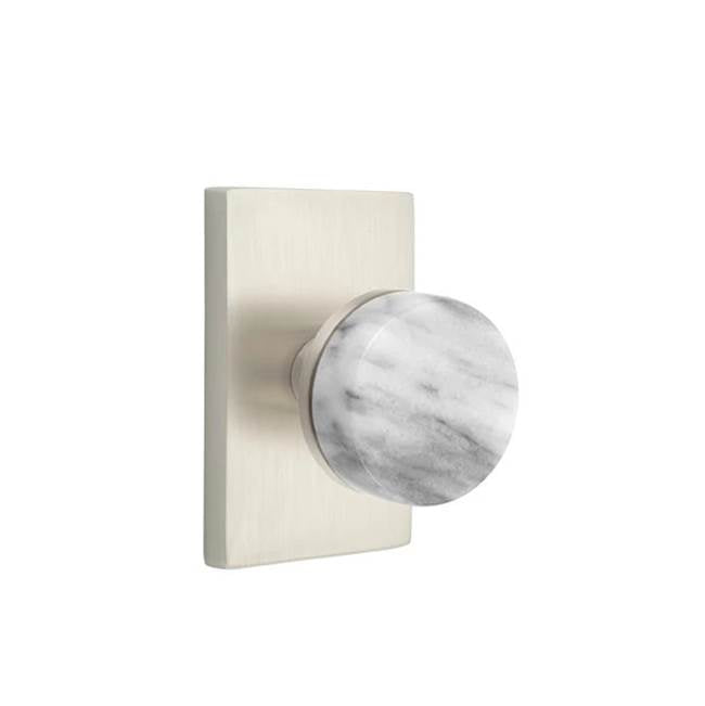 Emtek - Dummy, Modern Rectangular Rosette US15, Conical Stem US15, White Marble Knob - Satin Nickel