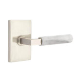 Emtek - Privacy, Modern Rectangular Rosette US15, L-Square Stem US15, White Marble Handle, LH - Satin Nickel