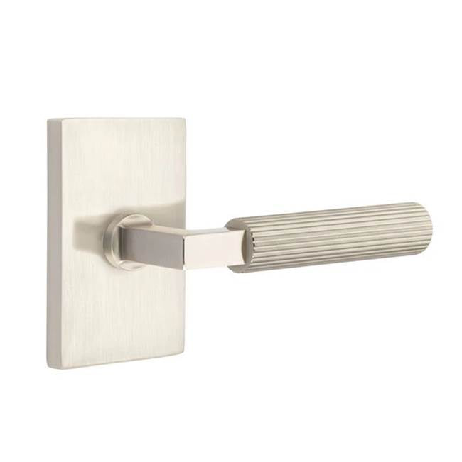 Emtek - Privacy, Modern Rectangular Rosette US15, L-Square Stem US15, Straight Knurled Handle US15 RH - Satin Nickel