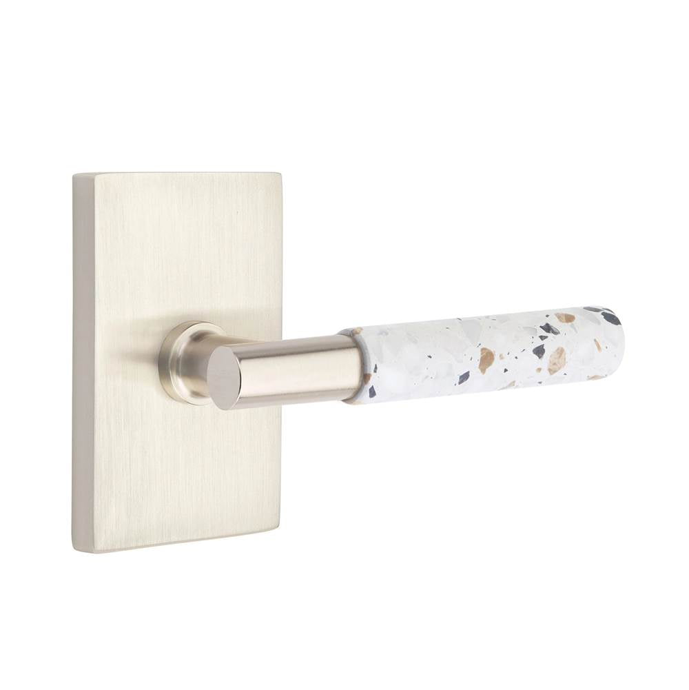 Emtek - Select Dummy, Modern Rectangular Rosette US15, T-Bar Stem US15, Light Terrazzo Handle - Satin Nickel