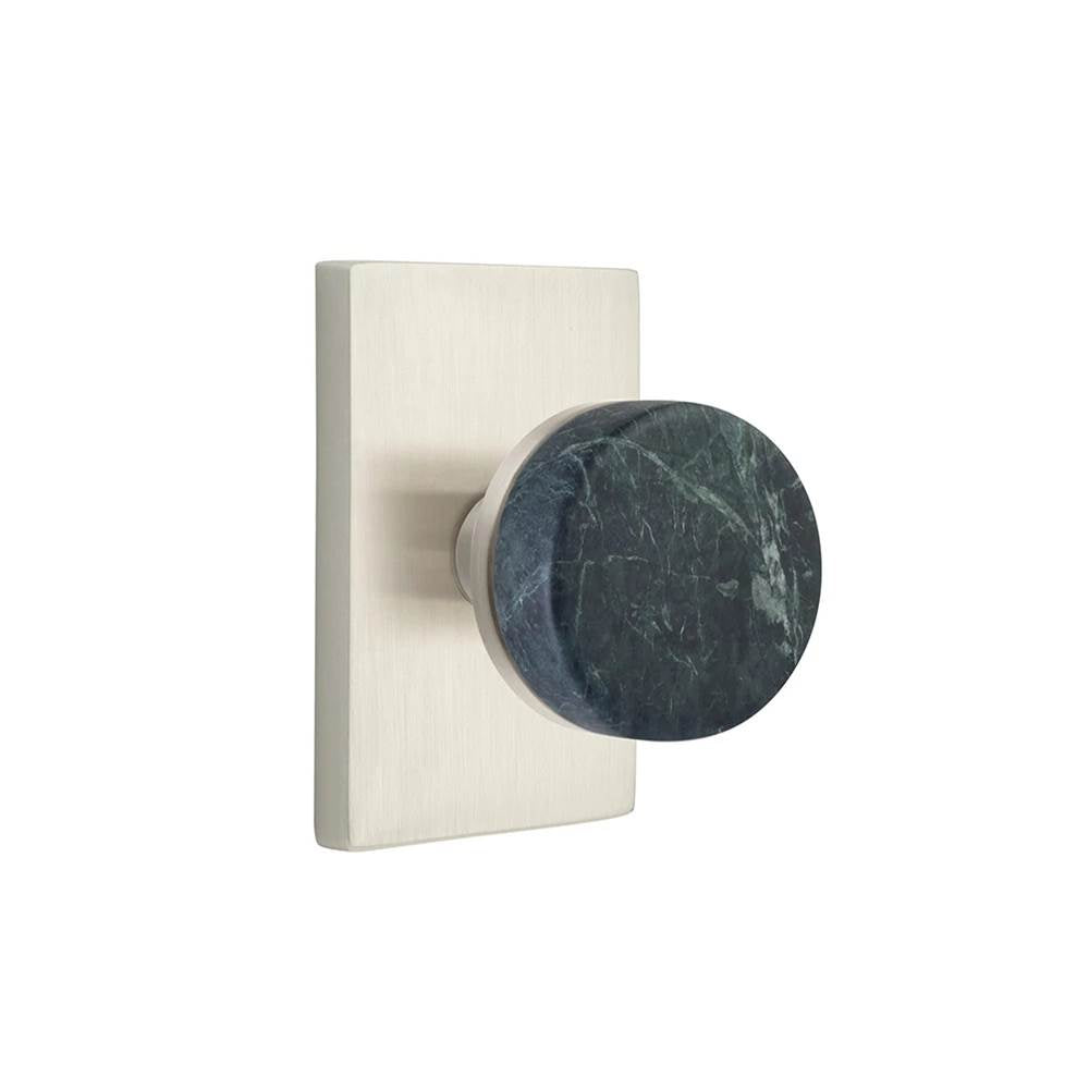 Emtek - Select Passage, Modern Rectangular Rosette US15, Conical Stem US15, Green Marble Knob - Satin Nickel