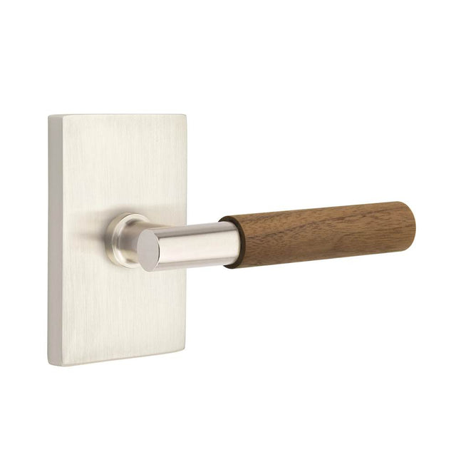 Emtek - Concealed Fastener, Select Passage, Modern Rectangular Rosette US15, T-Bar Stem US15, Dark Walnut Handle - Satin Nickel
