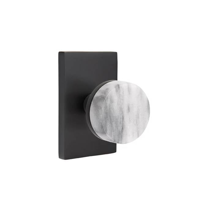 Emtek - Passage, Modern Rectangular Rosette US19, Conical Stem US19, White Marble Knob - Flat Black