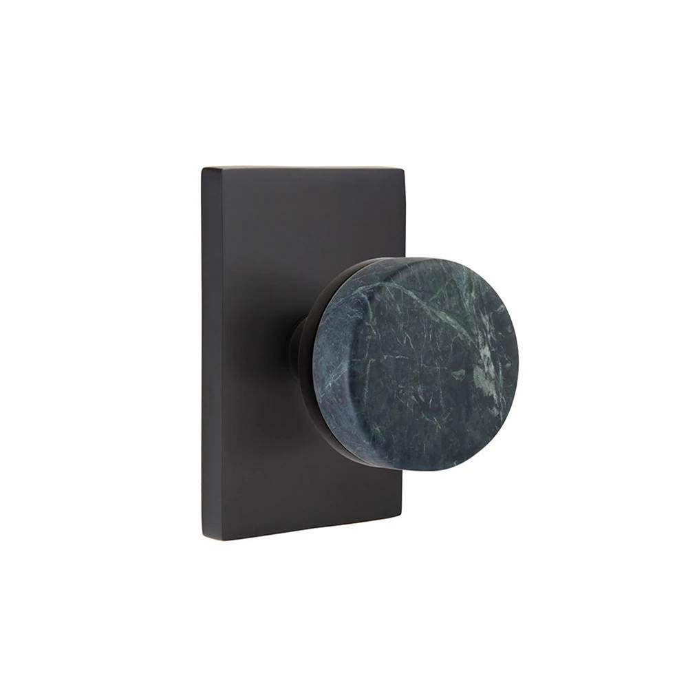 Emtek - Select Privacy, Modern Rectangular Rosette US19, Conical Stem US19, Green Marble Knob - Flat Black