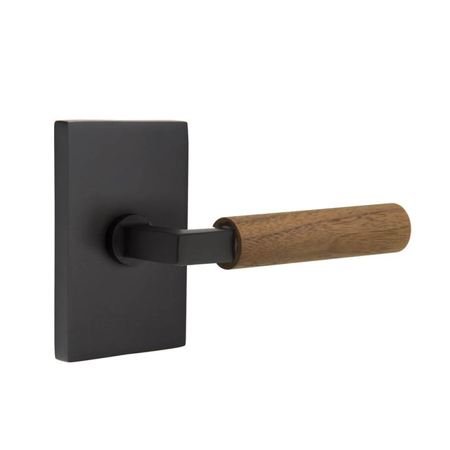 Emtek - Select Dummy, Modern Rectangular Rosette US19, L-Square Stem US19, Dark Walnut Handle - Flat Black