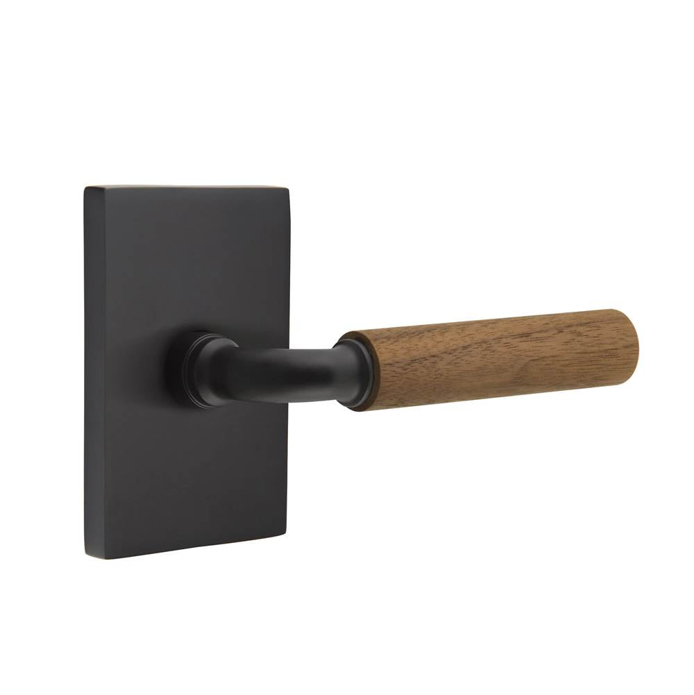 Emtek - Select Privacy, Modern Rectangular Rosette US19, R-Bar Stem US19, Dark Walnut Handle, LH - Flat Black