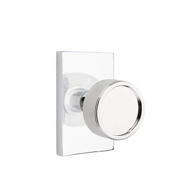 Emtek - Dummy, Modern Rectangular Rosette US26, Conical Stem US26, Knurled Knob US26 - Polished Chrome
