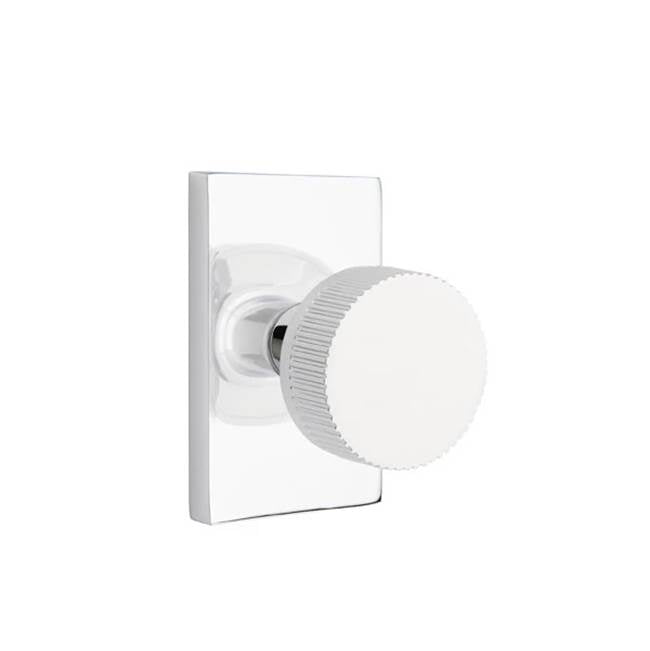 Emtek - Privacy, Modern Rectangular Rosette US26, Conical Stem US26, Straight Knurled Knob US26 - Polished Chrome