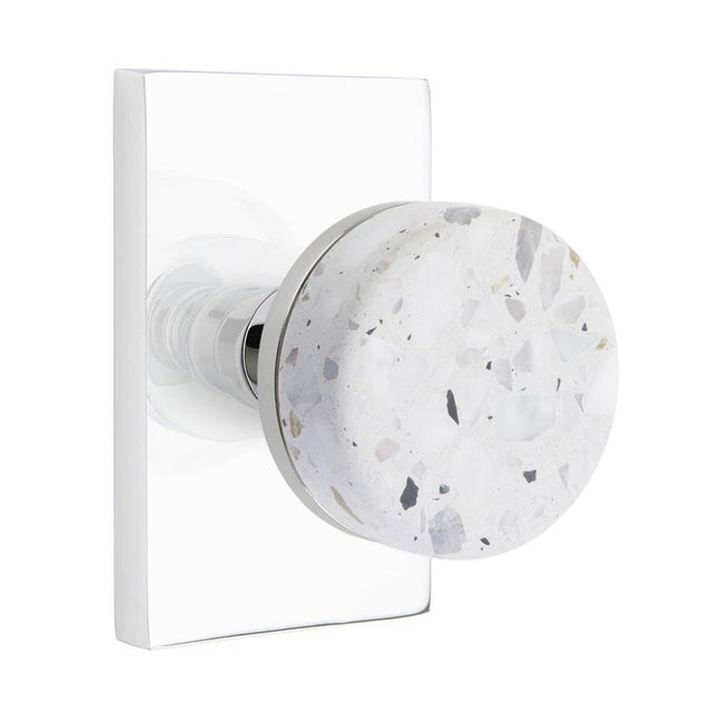 Emtek - Select Dummy, Modern Rectangular Rosette US26, Conical Stem US26, Light Terrazzo Knob - Polished Chrome
