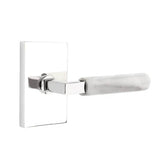 Emtek - Passage, Modern Rectangular Rosette US26, L-Square Stem US26, White Marble Handle, LH - Polished Chrome
