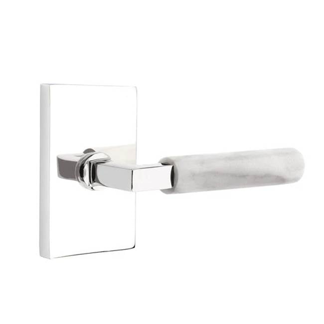 Emtek - Concealed Fastener, Passage, Modern Rectangular Rosette US26, L-Square Stem US26, White Marble Handle - Polished Chrome