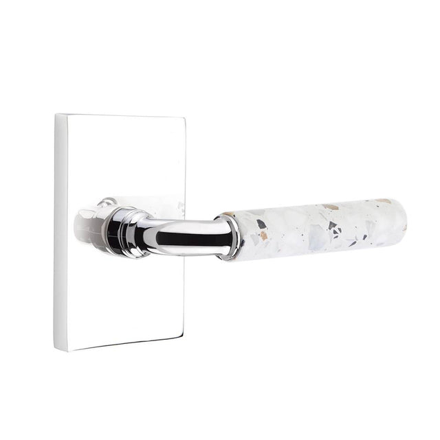 Emtek - Select Privacy, Modern Rectangular Rosette US26, R-Bar Stem US26, Light Terrazzo Handle, LH - Polished Chrome