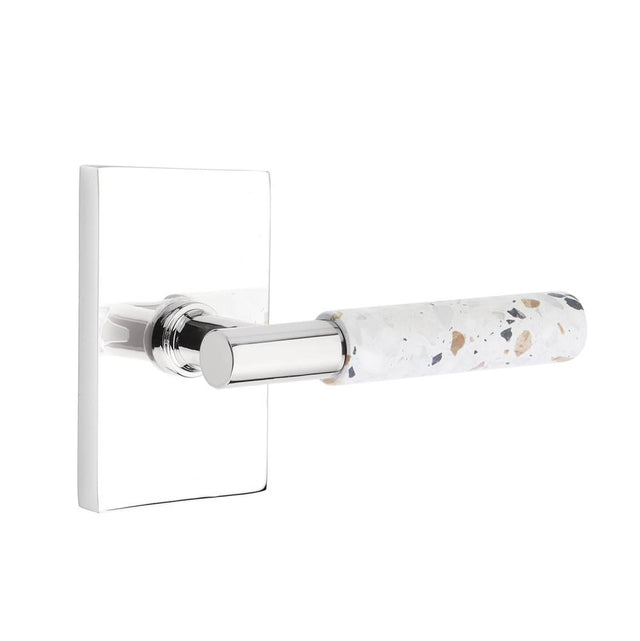 Emtek - Select Dummy, Modern Rectangular Rosette US26, T-Bar Stem US26, Light Terrazzo Handle - Polished Chrome