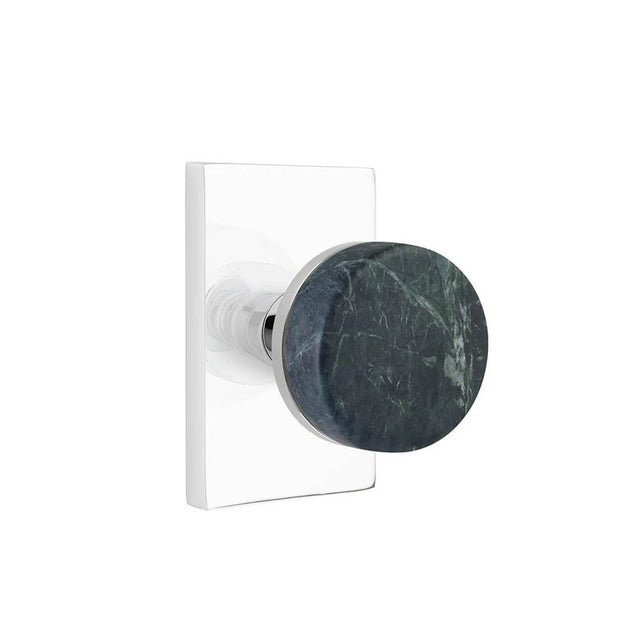 Emtek - Select Privacy, Modern Rectangular Rosette US26, Conical Stem US26, Green Marble Knob - Polished Chrome