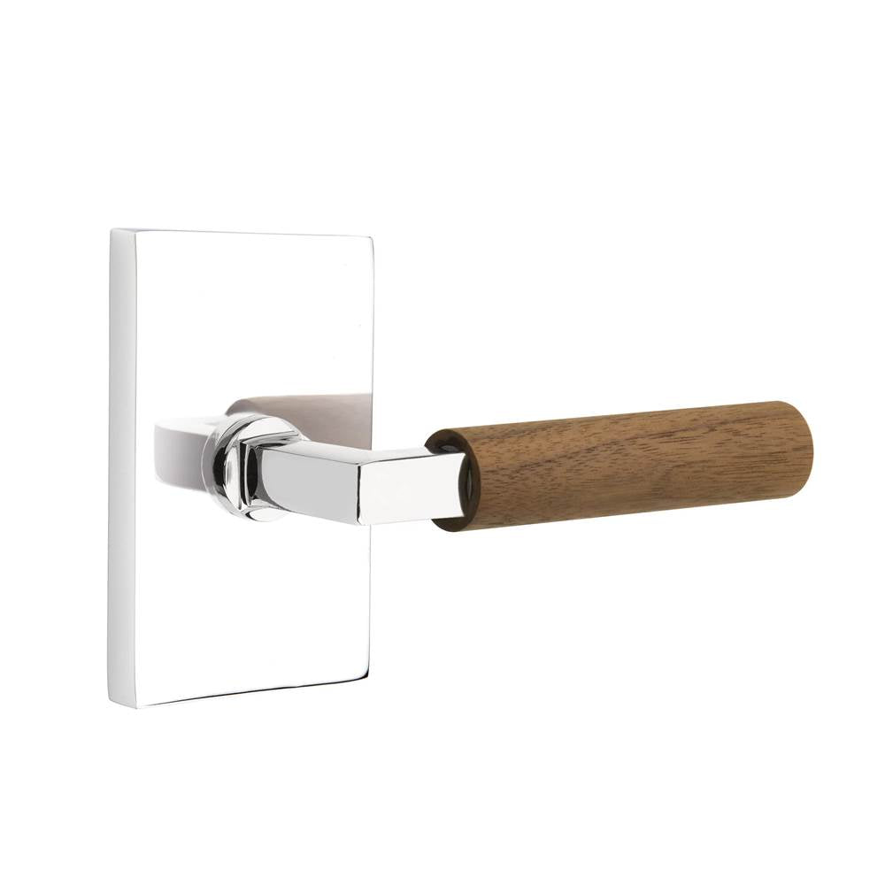 Emtek - Select Privacy, Modern Rectangular Rosette US26, L-Square Stem US26, Dark Walnut Handle, LH - Polished Chrome