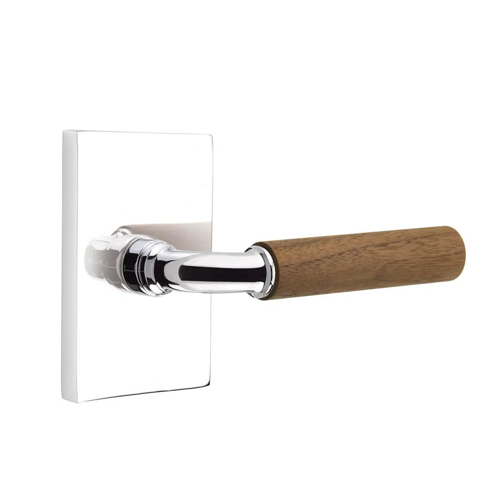 Emtek - Select Dummy, Modern Rectangular Rosette US26, R-Bar Stem US26, Dark Walnut Handle - Polished Chrome