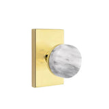 Emtek - Passage, Modern Rectangular Rosette US3NL, Conical Stem US3NL, White Marble Knob - Unlacquered Brass