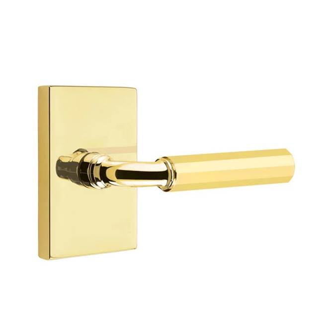 Emtek - Privacy, Modern Rectangular Rosette US3NL, R-Bar Stem US3NL, Faceted Handle US3NL RH - Unlacquered Brass