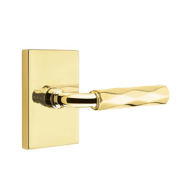 Emtek - Privacy, Modern Rectangular Rosette US3NL, R-Bar Stem US3NL, Tribeca Handle US3NL RH - Unlacquered Brass