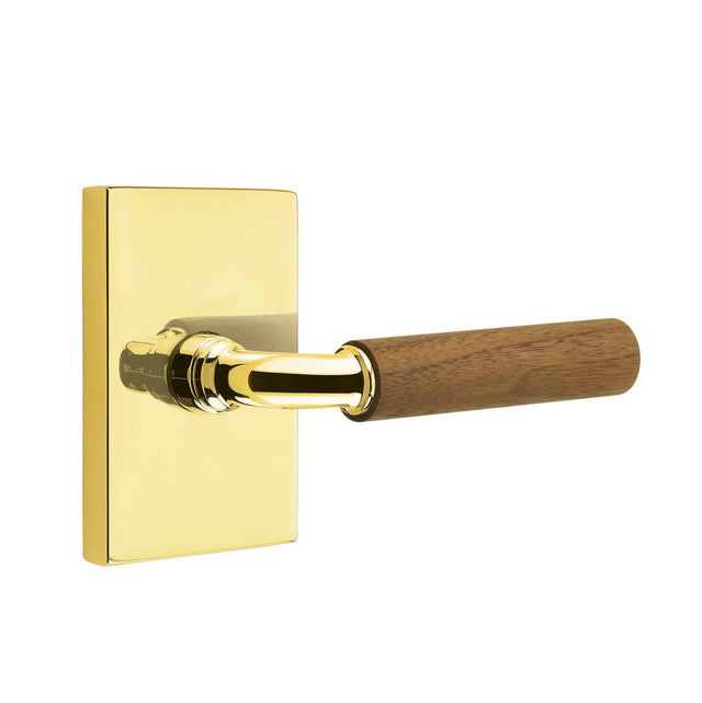 Emtek - Concealed Fastener, Select Passage, Modern Rectangular Rosette US3NL, R-Bar Stem US3NL, Dark Walnut Handle - Unlacquered Brass