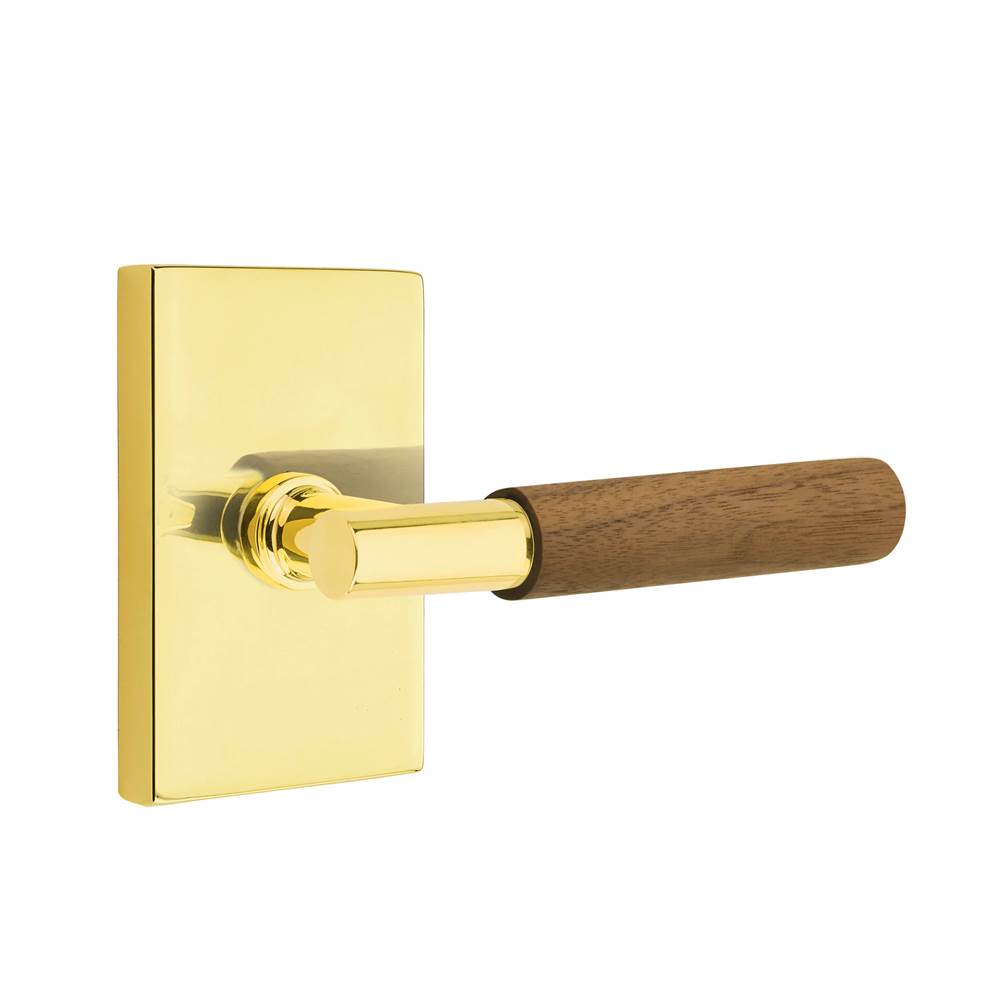 Emtek - Select Passage, Modern Rectangular Rosette US3NL, T-Bar Stem US3NL, Dark Walnut Handle, LH - Unlacquered Brass