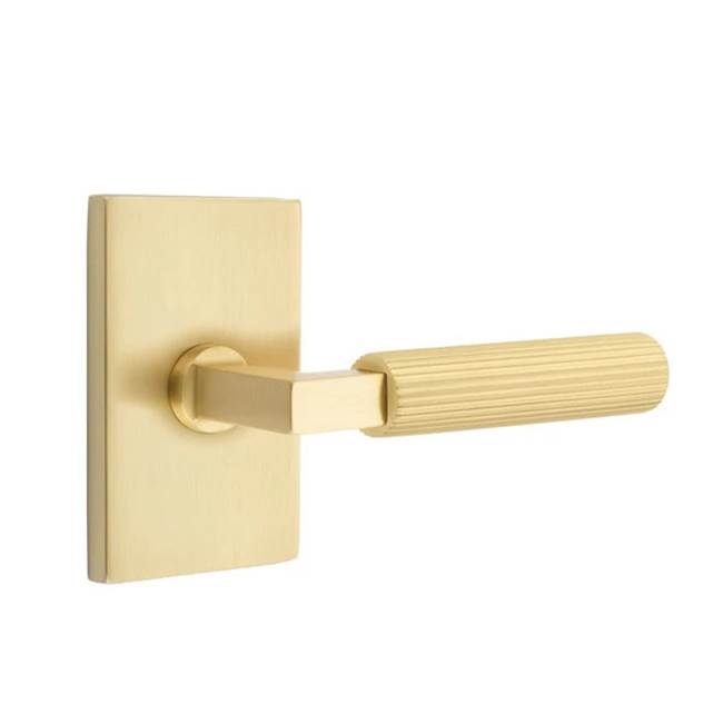 Emtek - Dummy, Modern Rectangular Rosette US4, L-Square Stem US4, Straight Knurled Handle US4 - Satin Brass