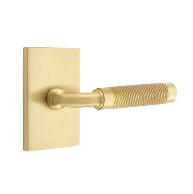 Emtek - Dummy, Modern Rectangular Rosette US4, R-Bar Stem US4, Knurled Handle US4 - Satin Brass