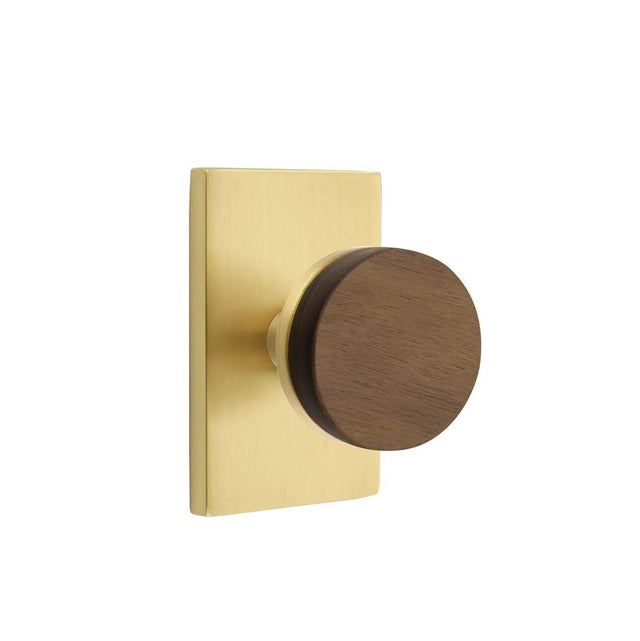 Emtek - Select Passage, Modern Rectangular Rosette US4, Conical Stem US4, Dark Walnut Knob - Satin Brass
