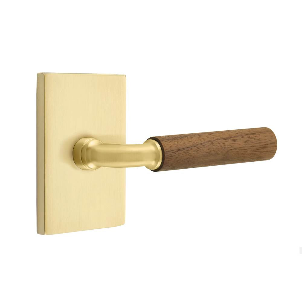 Emtek - Select Dummy, Modern Rectangular Rosette US4, R-Bar Stem US4, Dark Walnut Handle - Satin Brass