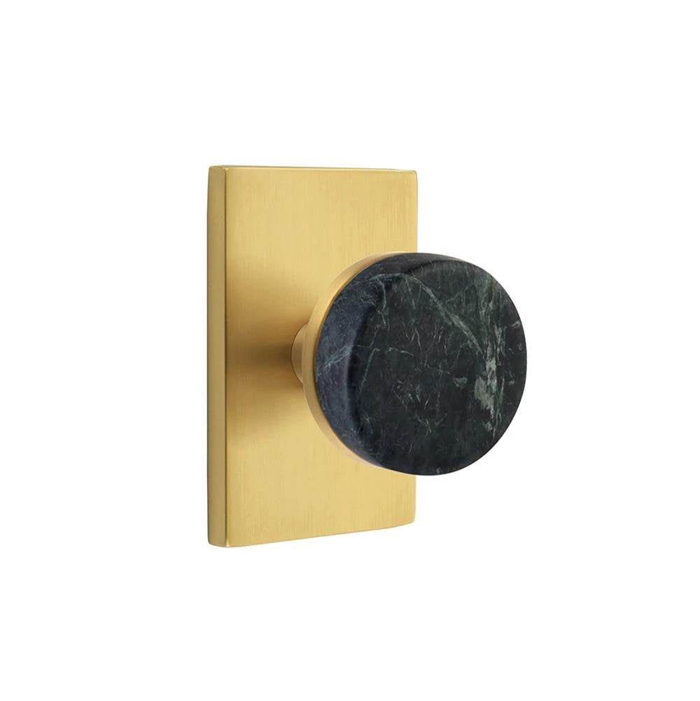 Emtek - Select Passage, Modern Rectangular Rosette US7, Conical Stem US7, Green Marble Knob - French Antique