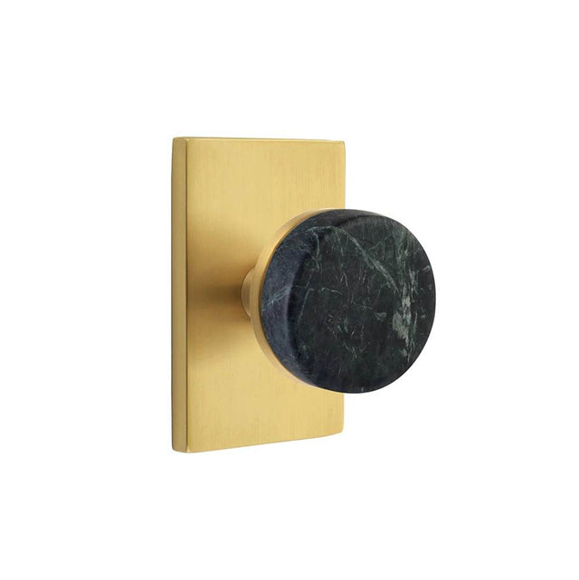 Emtek - Select Passage, Modern Rectangular Rosette US7, Conical Stem US7, Green Marble Knob - French Antique