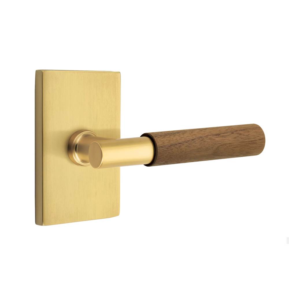 Emtek - Select Privacy, Modern Rectangular Rosette US7, T-Bar Stem US7, Dark Walnut Handle, LH - French Antique