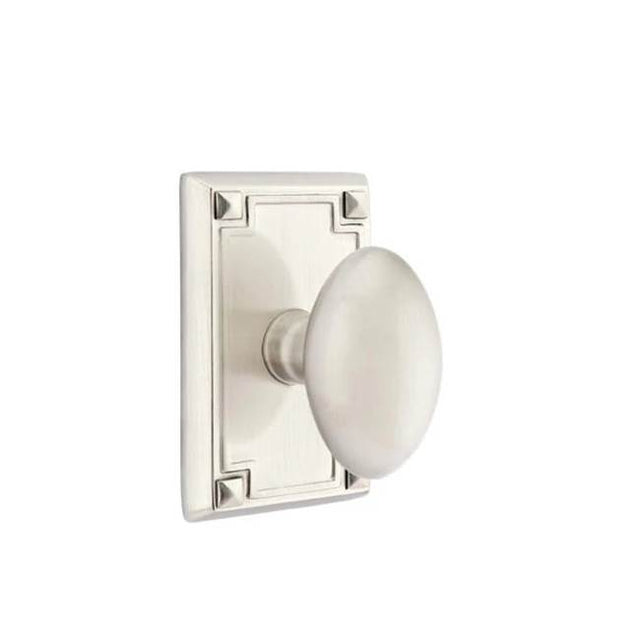 Emtek - Concealed, Passage, Arts and Crafts Rectangular Rosette, Egg Knob, US15 - Satin Nickel
