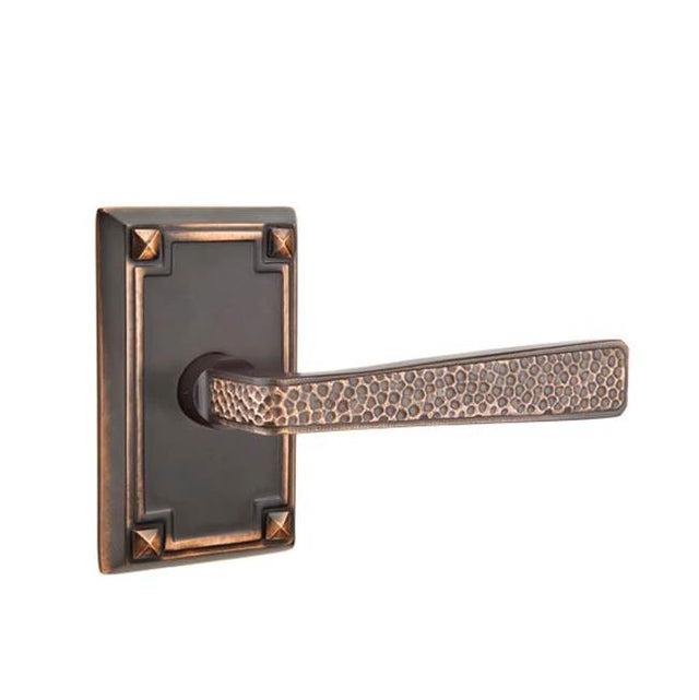 Emtek - Privacy, Arts and Crafts Rectangular Rosette, Hammered Lever, RH, US10B - Oil Rubbed Bronze