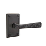 Emtek - Passage, Arts and Crafts Rectangular Rosette, Hammered Lever, LH, US19 - Flat Black