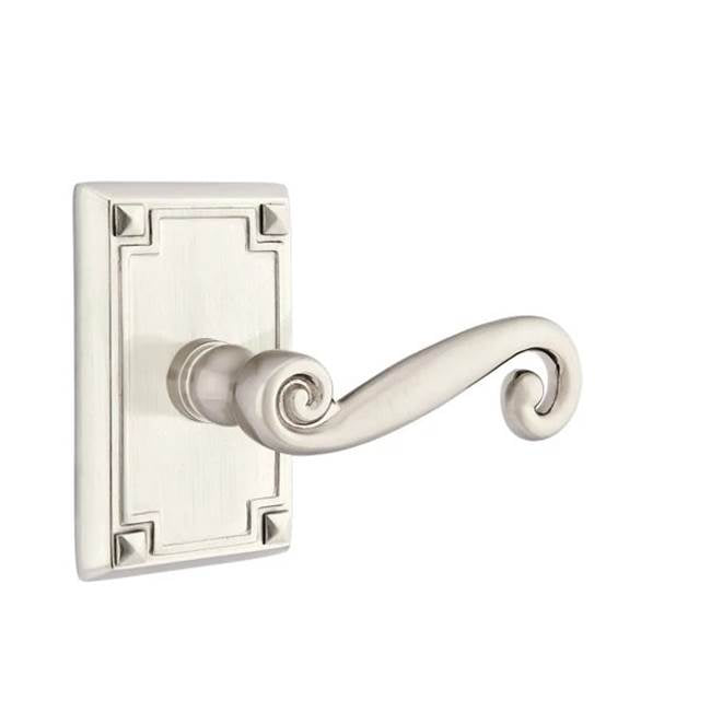 Emtek - Privacy, Arts and Crafts Rectangular Rosette, Rustic Lever, RH, US15 - Satin Nickel