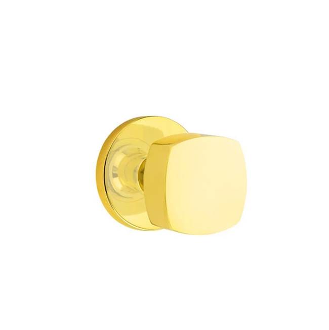 Emtek - Dummy, Disk Rosette, Freestone Square Knob, US3NL - Unlacquered Brass