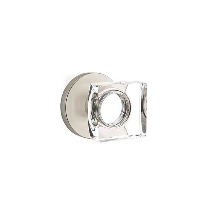 Emtek - Privacy, Disk Rosette, Modern Square Crystal Knob, US15 - Satin Nickel