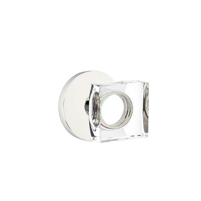 Emtek - Privacy, Disk Rosette, Modern Square Crystal Knob, US26 - Polished Chrome